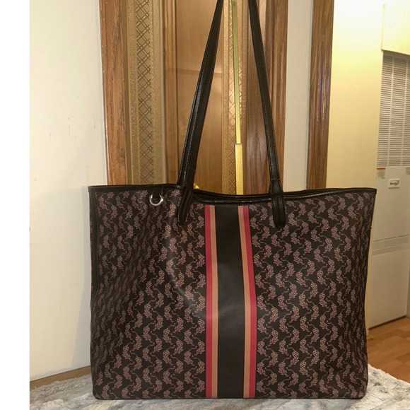 Sam Edelman Micaela Coated Canvas Tote - Brown/Red Stripe Large Shopper Handbag - Picture 3 of 11